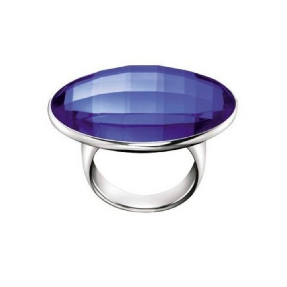 Calvin Klein CK Silver Stainless Steel Blue Continuity Statement Ring Sz 8